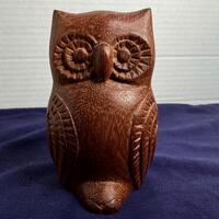 Vintage Hand Carved Folk Art Wooden Owl Figurine Sculpture MCM