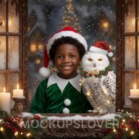 Christmas Window Digital Backdrop, Wise Owl, Winter Wonderland Photo Background, Holiday Kids Portra