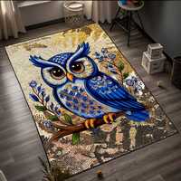 Blue Owl Area Rug: Vintage Turkish Oushak Style, Nursery Decor