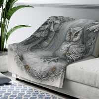 Sherpa Fleece Owl Blanket | Holiday Throw Blanket | Winter Woodland Home Decor