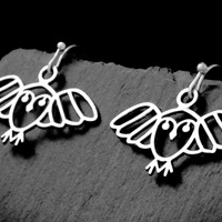 Flying Owl Earrings, Statement Bird Jewellery, Clip on or Silver Lever Back, Stud, Hook, Kidney Wire