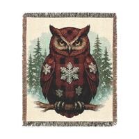 Buffalo Plaid Owl Cotton Blanket | Holiday Throw Blanket | Winter Woodland Home Decor