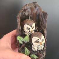 Baby Owls Vintage NEW Figurative Candle - Owls in Hollow Tree Trunk