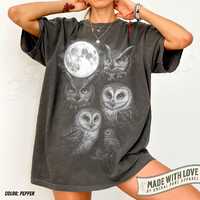 Owl T Shirt Vintage Moon Graphic Tee, Nocturnal Wildlife Shirt, Barn Owl Great Horned Owl Art, Natur