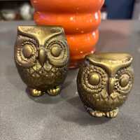 Vintage Brass Owl Figurines, Set of Two, Raptor Knick Knacks