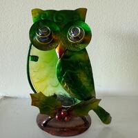 Christmas Owl Tea Light Glass Metal Holly Berries MCM 6"