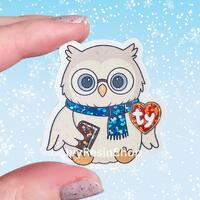 Snowy Owl Winter Hand Drawn Glitter Vinyl Sticker