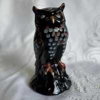 1997 Fenton Black Glass Owl Figurine, Hand Painted by K. Brightbill