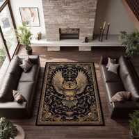 Golden Owl Rug, Gothic Baroque Bird Carpet, Mystic Wisdom Home Decor, Dark Fantasy Tapestry, Elegant