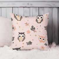 Cute Pink Owl Throw Pillow Soft Cushion Cover Owl Pattern Animals Cottage Square Decorative Accent P
