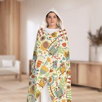 Owl Bird And Plant Flowers Print Pattern Design, Very Soft Wearable Oversized Hoodie, Sherpa Fleece