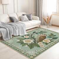 Elegant Owl and Floral Branch Digital Printed Rectangular Rug | Boho Nature Inspired Washable Non-Sl