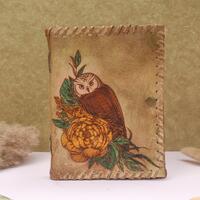 Handmade Leather Journal, Antique Owl Artwork, Handmade Paper, Leather Notebook for Gifting