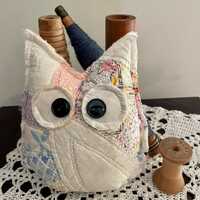 Vintage Quilt Owl Pillow