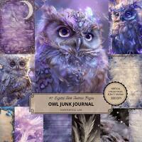 Owl on Lavender Moonlight Parchment | Unique Junk Journal Pages