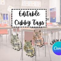 Editable Owl Cubby Tags | Winter Classroom Labels | Neutral Name Tags for Teachers & Homeschool