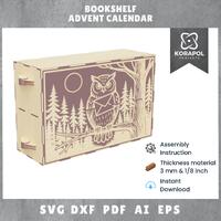 Bookshelf Christmas Advent Calendar 2025, Owl, Gifts, Decor, Mark, Laser Cut, 3 mm, 1/8 inch