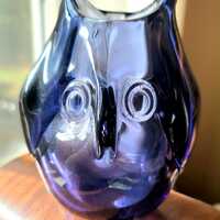 Dominick Labino Blue Art Glass Owl Vase from 1982