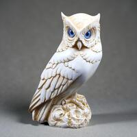 Owl Statue With Blue Eyes The Symbolism of Athena Goddess Alabaster 6.70 in
