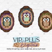 Vintage Oval Frame Owl PNG: Autumn Sublimation Design (Digital Download)