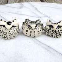 Set of Three Little Doodle Art Owls - set of 3 in black and white