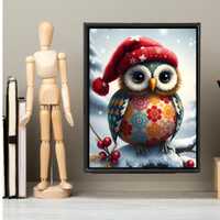 Trio of Christmas owl felt fine art digital download images, Cosy, cute home Christmas decor Digital