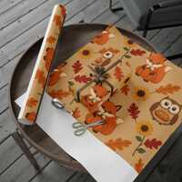 Thanksgiving Autumn Wrapping Papers: Fall Harvest, Fox, Owl, Leaves, Sunflower, Pie