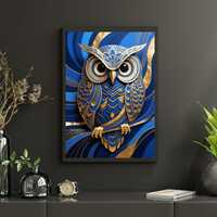 Art deco owl poster | Modern art for living room,bedroom,office | Royal blue and gold owl wall art p