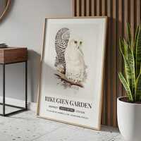 Rikugien Garden Poster – Snowy Owl Art Print, Japanese Garden Wall Art, Tokyo Metropolitan Gar