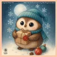 Cute Winter Owl PNG | Kawaii Christmas Clipart with Gift for Sublimation, Stickers & DIY Crafts