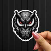 Gothic Owl Sticker, Black and White Owl Vinyl Decal, Mysterious Nocturnal Animal Sticker