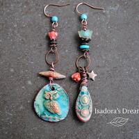 Asymmetrical Ceramic Owl Earrings: Copper, Turquoise, Coral - Woodland Boho Jewelry
