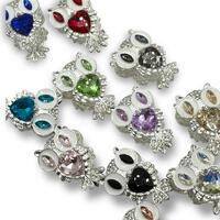 Metal Alloy Crystal Owl Fancy Bead - 1pc.