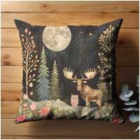 Wildlife Moose and Owl Decorative Accent Pillow Cushion Cover, Forestcore Cabin Decor Pillow Cases 1