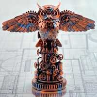 Hand-Painted Steampunk Owl Sculpture Figurine &ndash; Copper Patina Industrial Decor