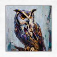 Owl Large Painting: Original Oil Art Bird Portrait Impasto Textured Artwork Wildlife Animal Wall Art