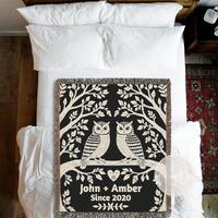 Custom Owl Couple Woven Blanket: Personalized Names and Date Throw