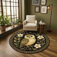 Floral Owl Rug &ndash; Whimsical Garden Carpet with Blooming Owl Design