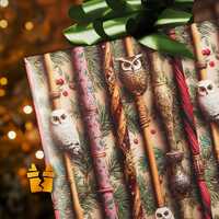 Magical Owl Christmas Wrapping Paper - Fantasy Wizard Holiday Gift Wrap with Wands, Owls, and Enchan