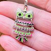 Colorful owl earrings, vintage multi color birds