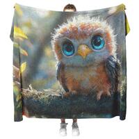 Baby Owl Fleece Blanket, Big Blue Eyes, Cozy Sherpa Backing