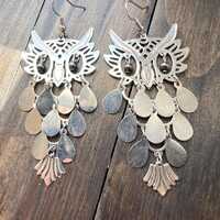 Vintage filigree owl earrings, statement long bird earrings