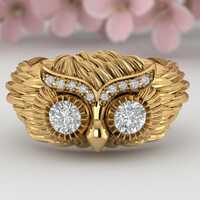 Sterling Silver Owl Ring, Cubic Zirconia, Handmade Bird Jewelry