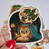 Sticker Cute Owl Reading. sticker. The joy of fairy tales.