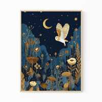 William Morris Golden Barn Owl Poster | Cottagecore Decor | Dark Academia Art | Vintage Wildlife Ill