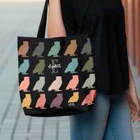 Personalized Owl Tote Bag, Custom Name & Initial Bird Lover Gift, Retro Owl Graphic Shopper, Vin