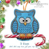 Christmas Candy Cane Owl Holder Machine Embroidery Design &ndash; ITH Toy (Digital Download)