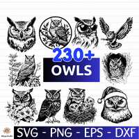 230+ Owls SVG Bundle | Cute and Whimsical Bird Clipart | Woodland Animal Silhouette Designs for Cric