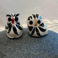 Hand painted floral Mexican folk art pottery Owl pair