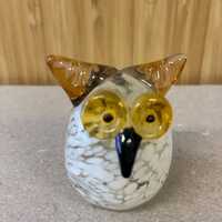 Vintage miniature hand-blown glass owl, objet d'art